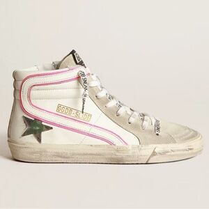 Golden Goose Sneakers with pink stripe and camo star. Used but barely worn